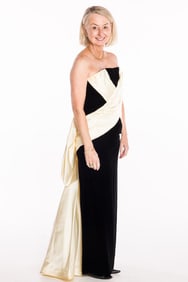 Victor Costa Blck Velvet & White Satin Evening Dress