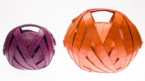 2 Perrin Leather La Panier Bags, Orange & Purple