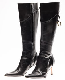 Christian Dior Black Leather Women's Boots, 37 1/2
