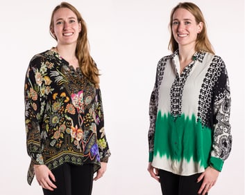 2 Etro Long Sleeve Silk Shirts, Size 48 and 42