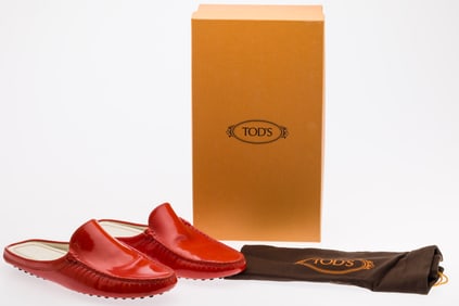 Pair of Todds Orange Patent Leather Women's Shoes