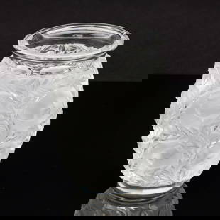 Lalique Bagatelle Vase: Property of a Savannah, GA Estate  Description:  Lalique Bagatelle Vase, signed 'Lalique France' on underside, molded and frosted glass decorated with birds and branches. Measurements: