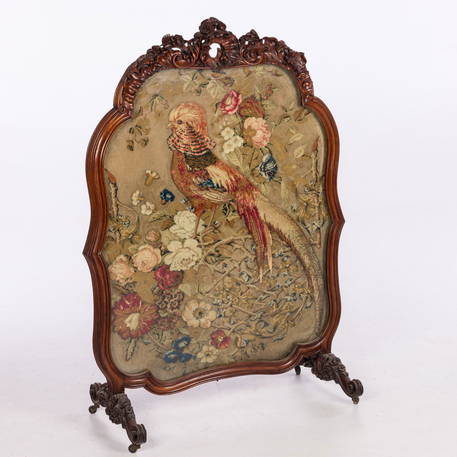 Victorian Needlepoint Rosewood Firescreen, 19th C (1 of 14)