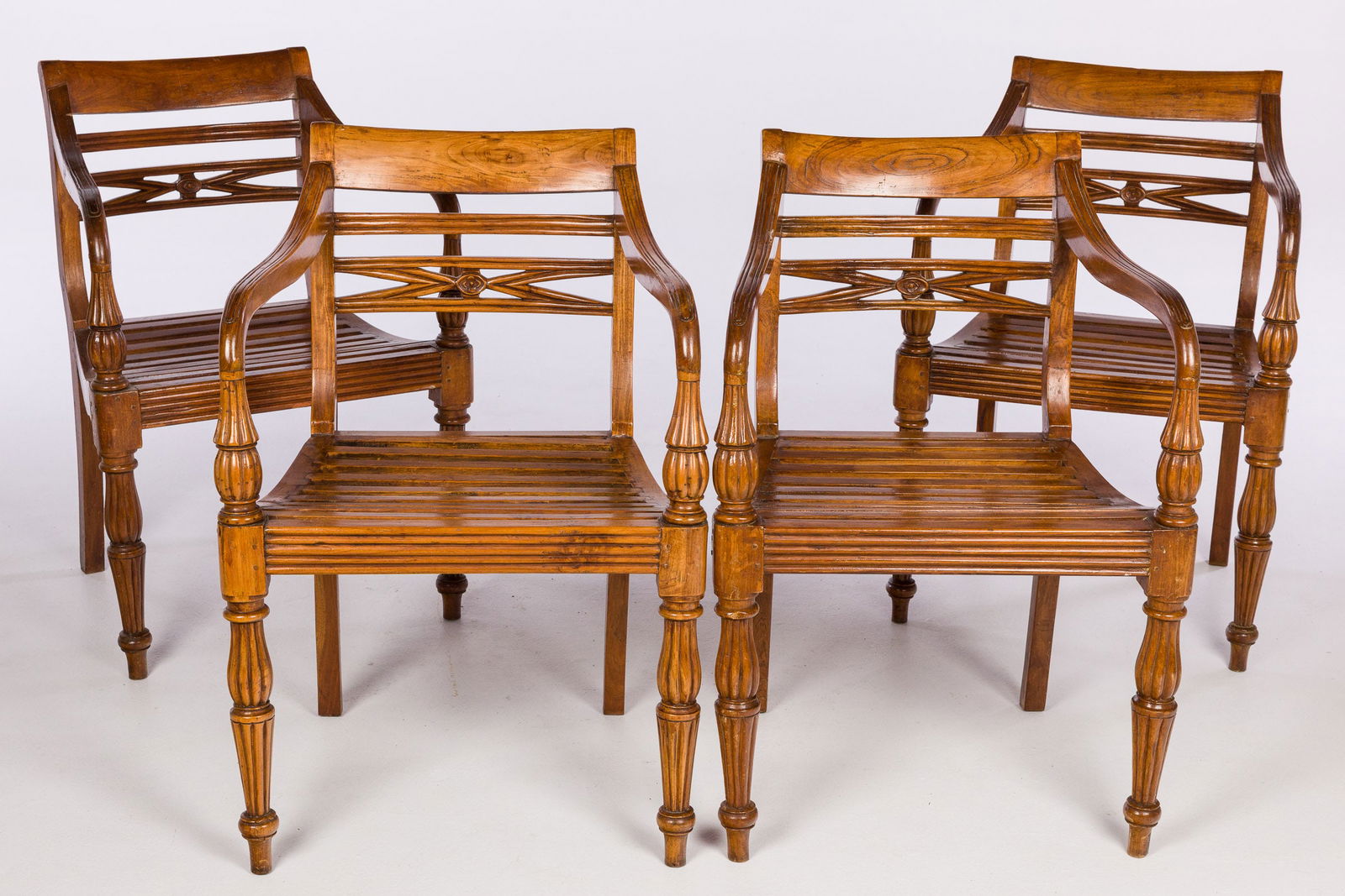 Set of 4 Anglo Indian Hardwood Open Armchairs (1 of 16)