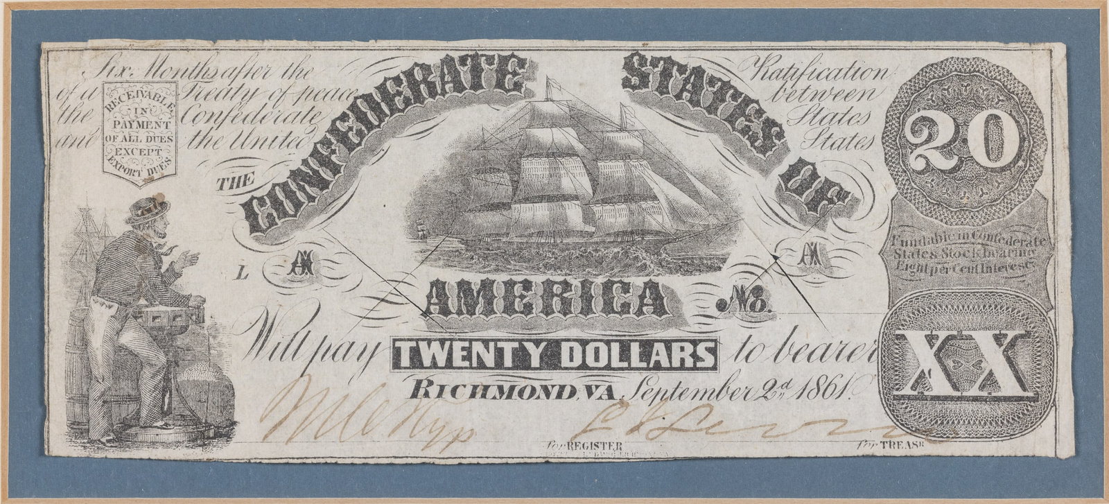Confederate $20 Bill, Richmond Virginia, 1861 (1 of 8)