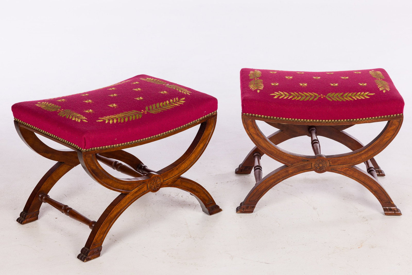 Pair of Needlepoint Upholstered Stools, 20th C (1 of 12)