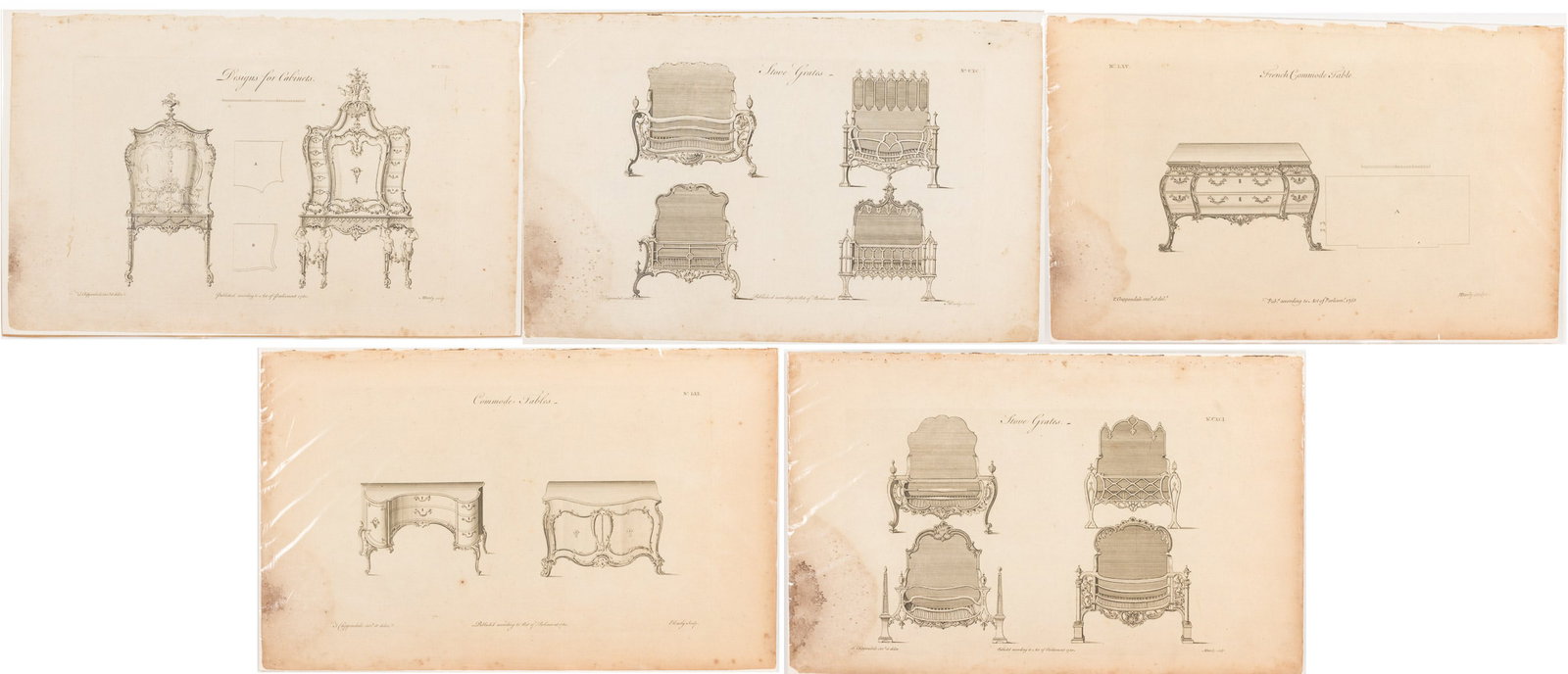5 Original 1762 Plates Thomas Chippendale Director: Property of a Private Collector, Savannah, GA Description: 5 Original 1762 Plates Thomas Chippendale Director, six prints from 'The Gentleman and Cabinet-Maker's Director', Third Edition, by Thoma