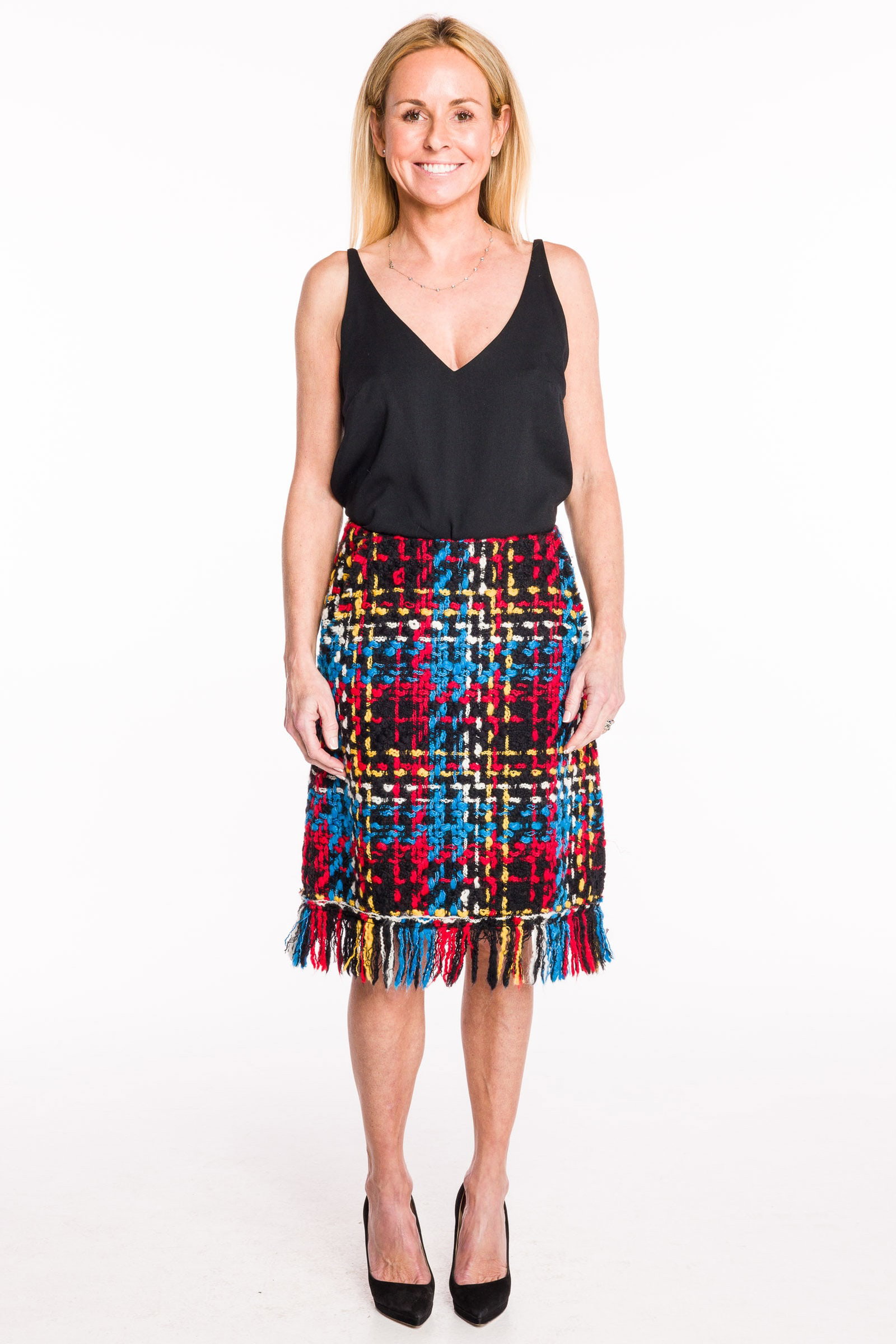 Sonia Rykiel Multi-Colored Skirt: Property from the Estate of Ann Lytle, Savannah, GA Description: Sonia Rykiel Multi-Colored Skirt, with label, two front pockets, rear zipper and bottom fringe. Model 5 ft. 4 in. and a size 2. <