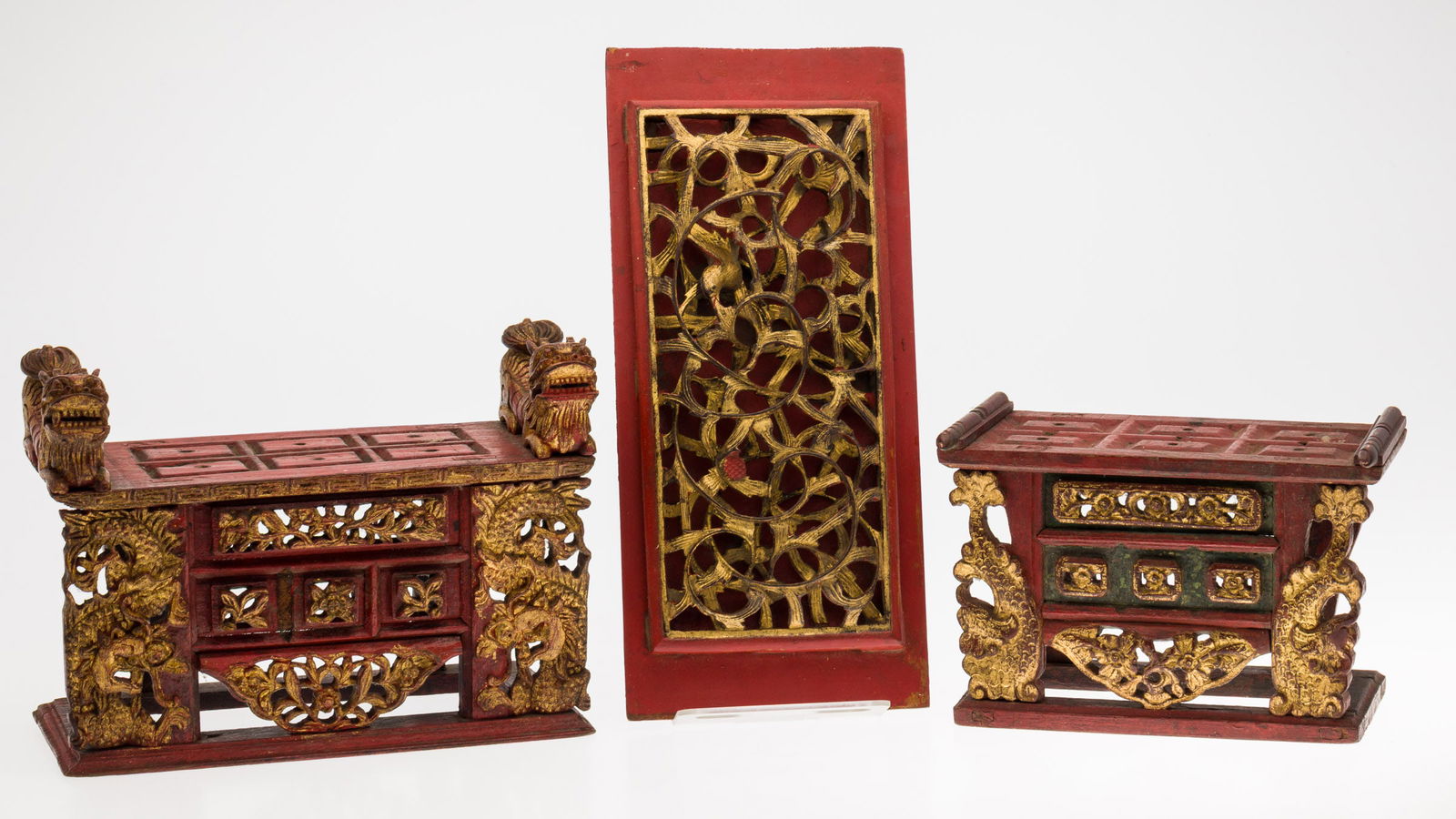 Two Chinese Painted Wood Stands and a Panel (1 of 15)