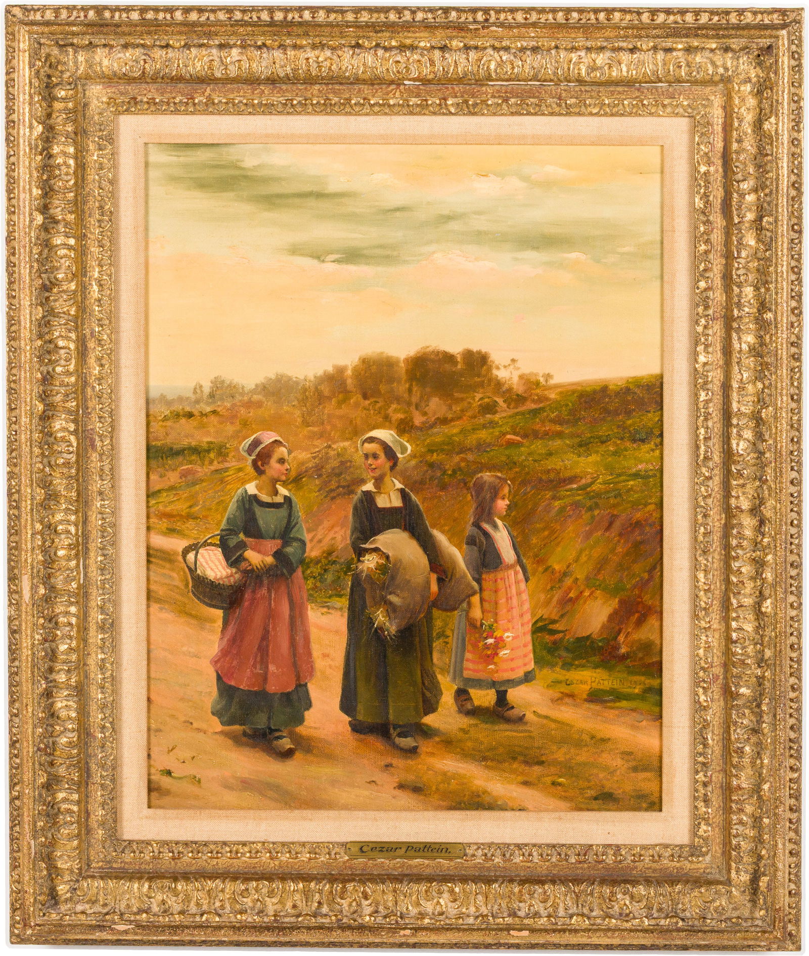 Cesar Pattein (French, 1850-1931), Dutch Girls, O/C (1 of 12)