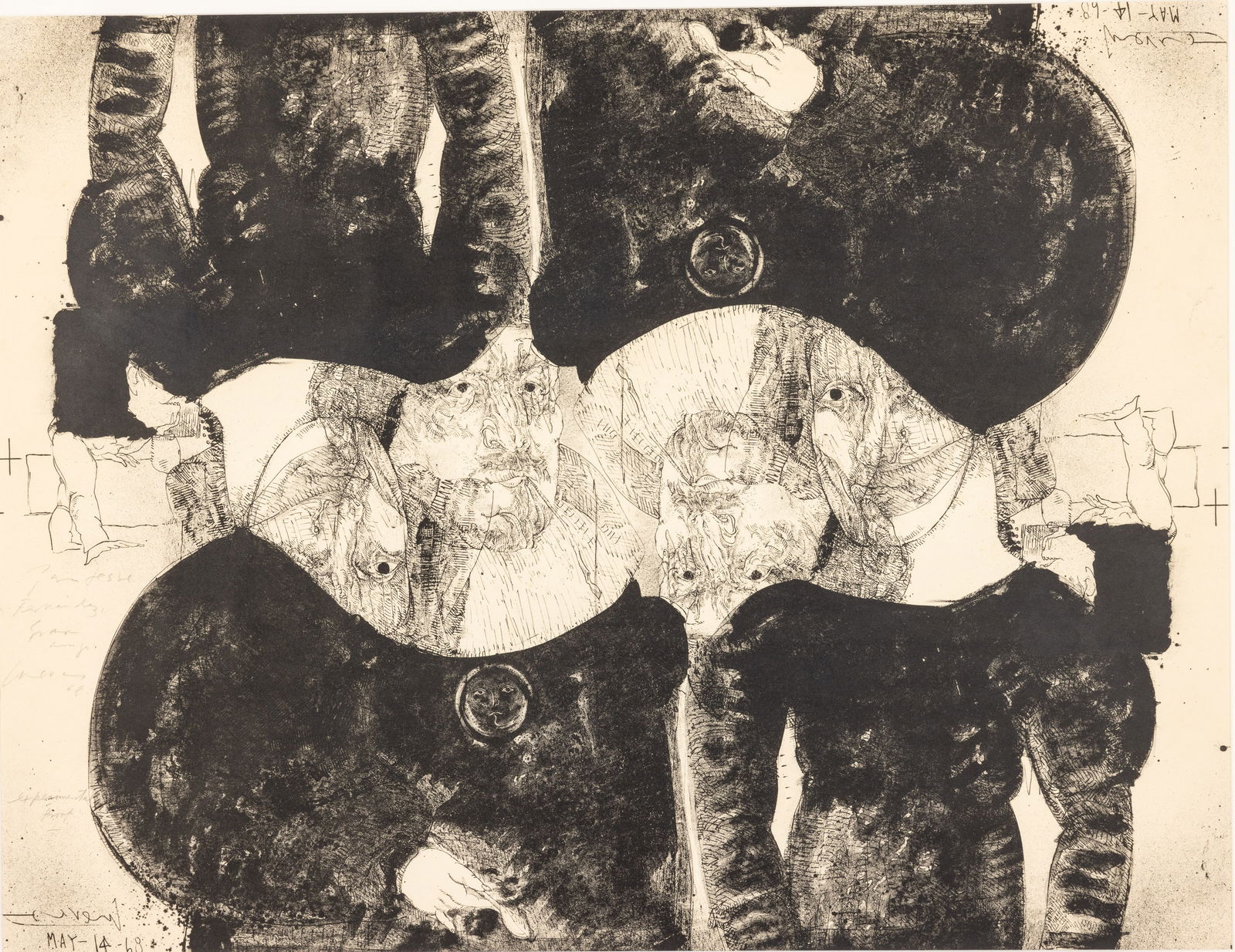 Jose Luis Cuevas (Mexican, 1934-2017), Los Borgia: Property from a Private Collector, Spring Isand, GA and Philadelphia Description: Jose Luis Cuevas (Mexican, 1934-2017), Los Borgia, Artist Proof, Experimental Lithograph, pencil signed, inscribed