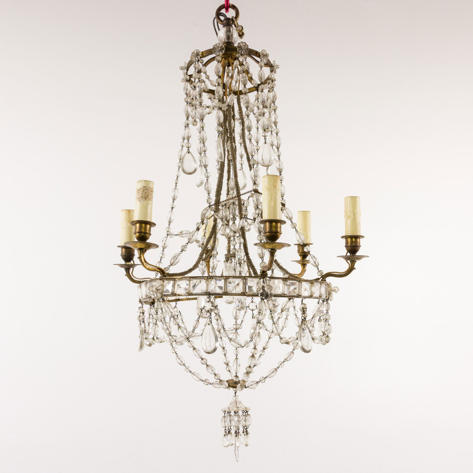 French Empire Style Glass & Metal 6 Light Chandelier (1 of 6)