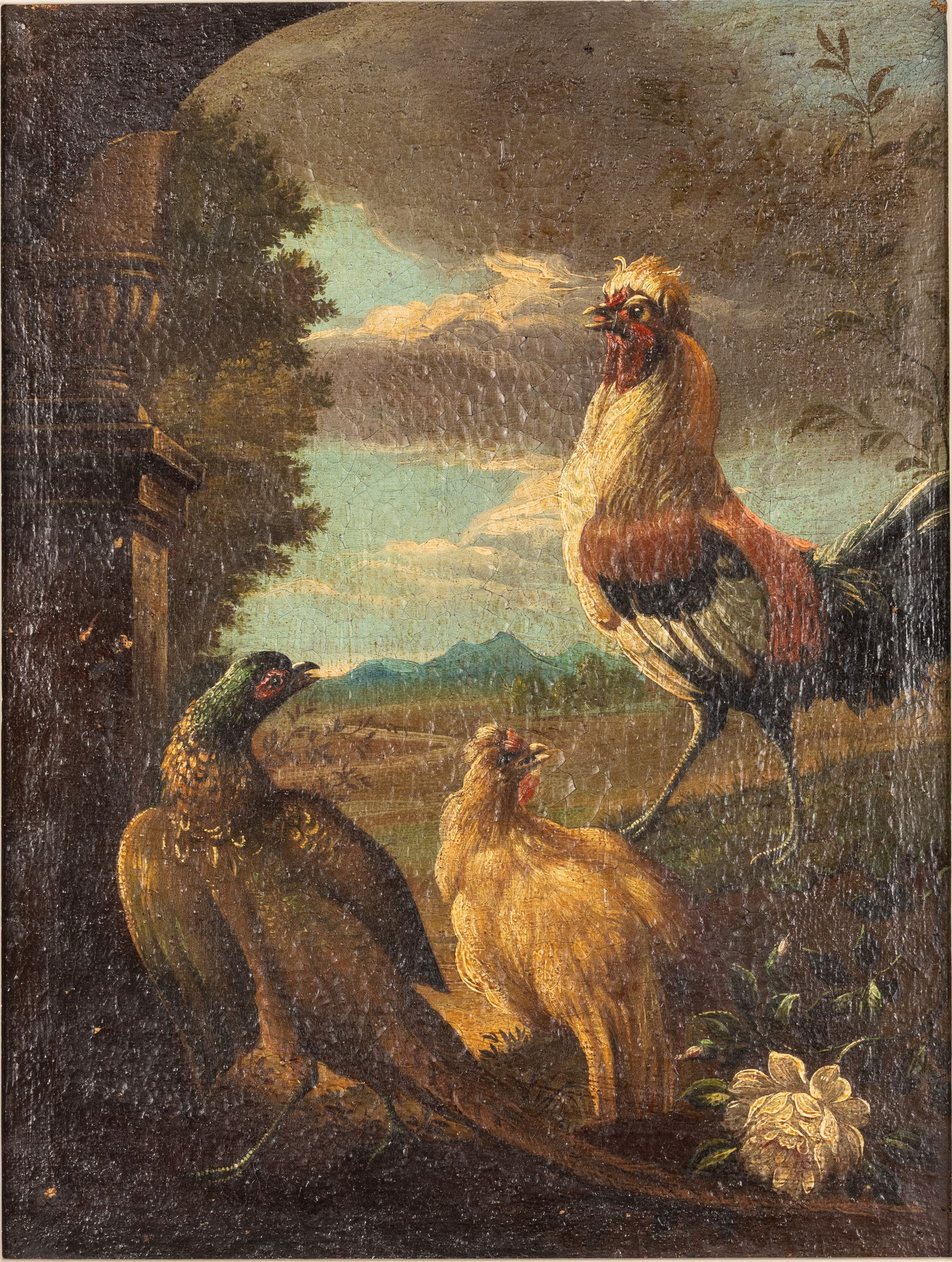 Flemish School, Rooster, Hen & Pheasant, O/C, 19th C (1 of 13)