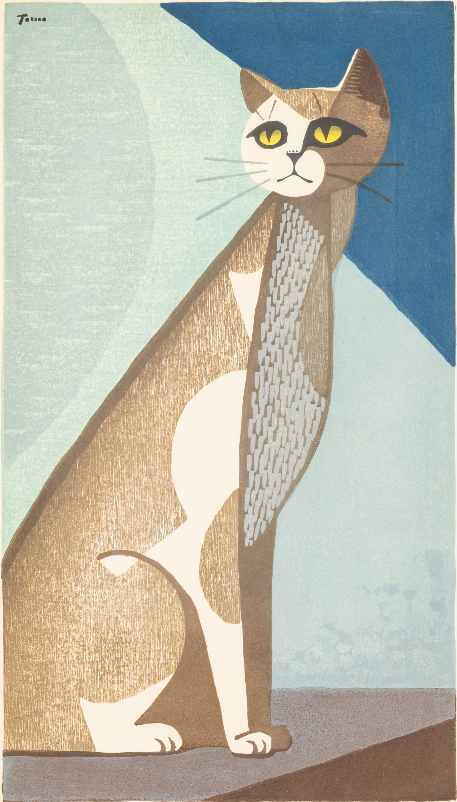 Tomoo Inagaki, Cat in the Moon-Light, Woodblock: Property from a Private Collector, Jacksonville, FL Description: Tomoo Inagaki (Japanese, 1902-1980), Cat in the Moon-Light, Woodblock, numbered 13/50, titled, and signed in graphite along bottom
