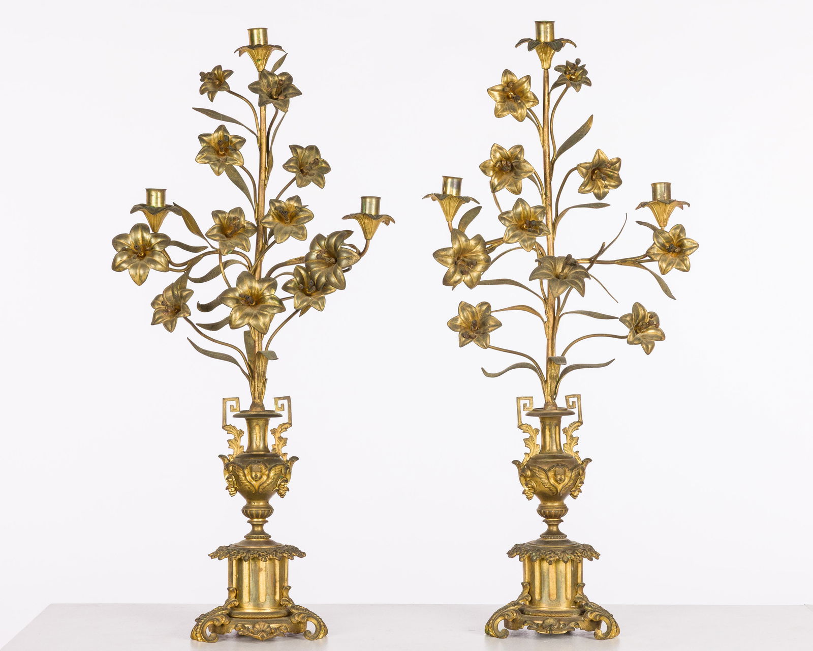 Pair of French Gilt Metal 3 Light Candelabra (1 of 8)