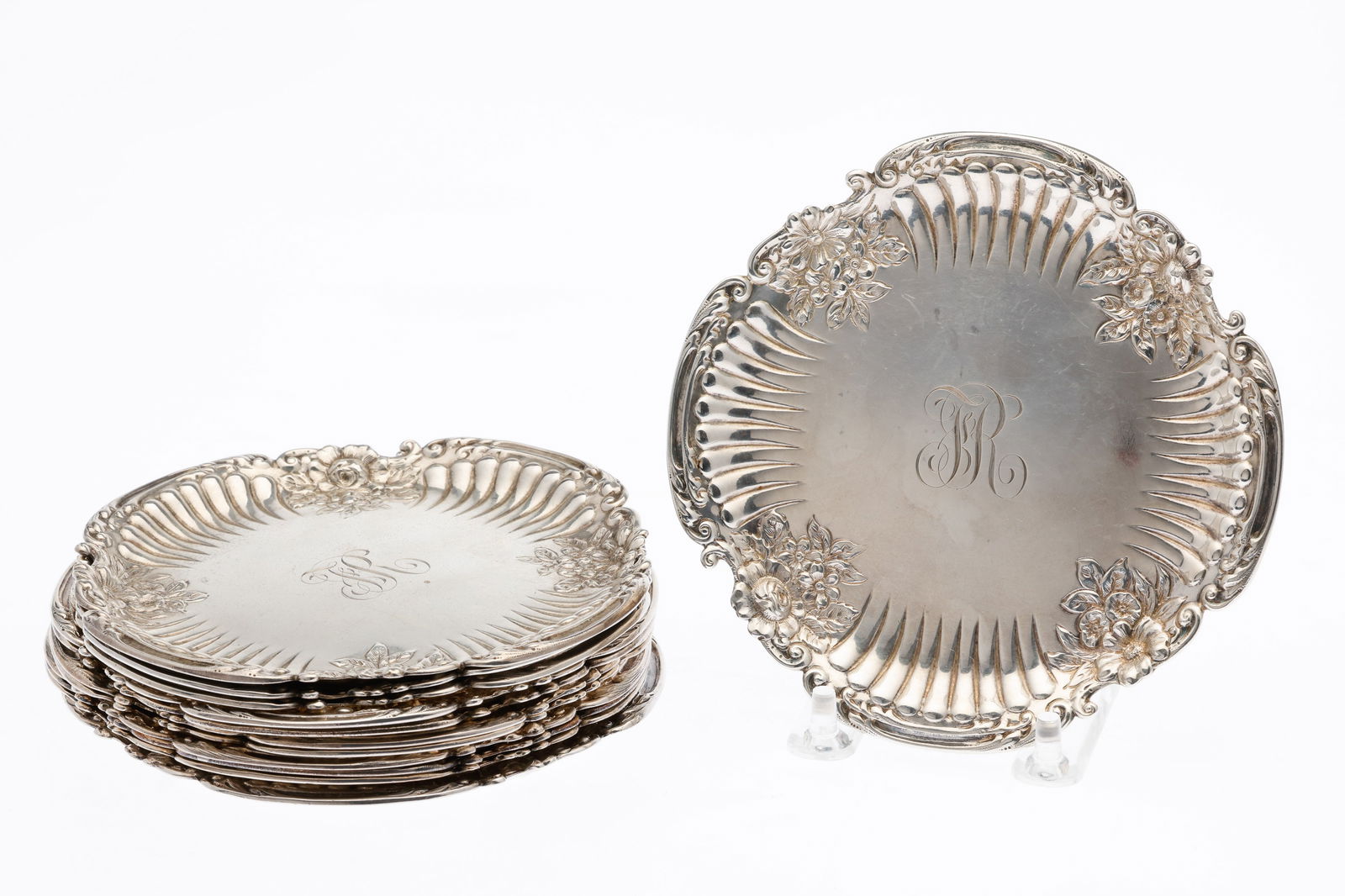 12 Gorham Sterling Silver Floral Coasters (1 of 8)