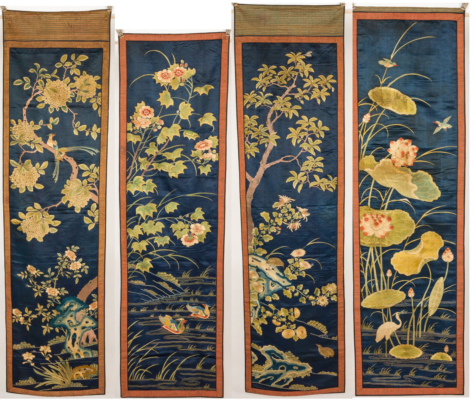 4 Chinese Embroidered 4 Seasons Panels, Qing Dynasty (1 of 19)