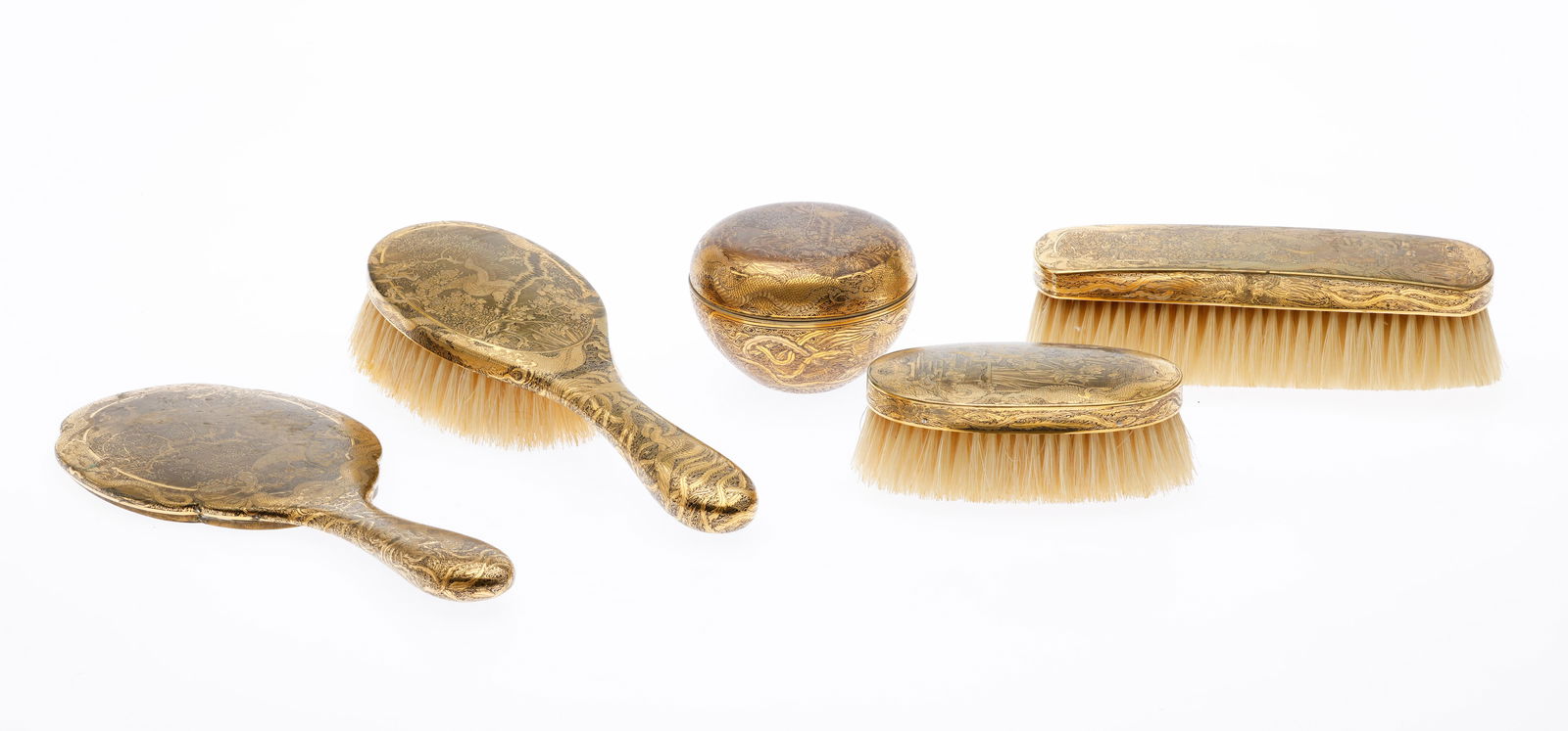 Chinese Gilt Metal Vanity Set, 5 pcs. (1 of 12)