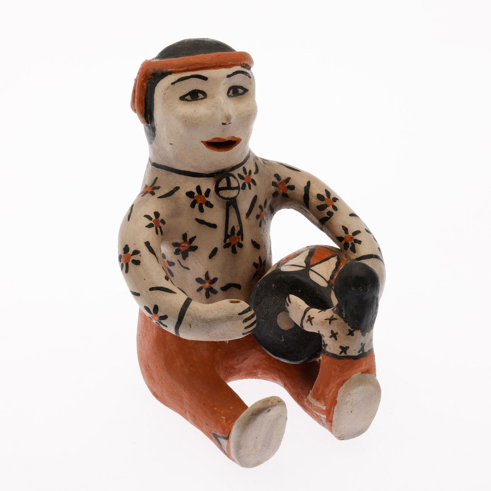 Seferina Ortiz (Pueblo, 1931-2007), Storyteller: Property of Private Collector, Bluffton, SC Description: Seferina Ortiz (Cochiti Pueblo, 1931-2007), Storyteller, signed and inscribed on underside, depicting a seated storyteller with drum and sm
