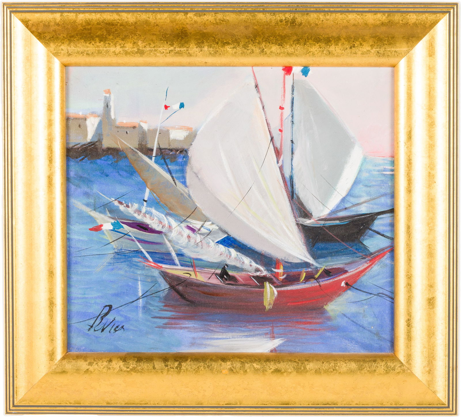 Charles Levier (French, 1920-2003), Petit Port, O/C: Property from a Collector of Russian and European Art Description: Charles Levier (French, 1920-2003), Petit Port, Oil on Canvas, signed lower left, signed and titled verso, depicting sailboats in