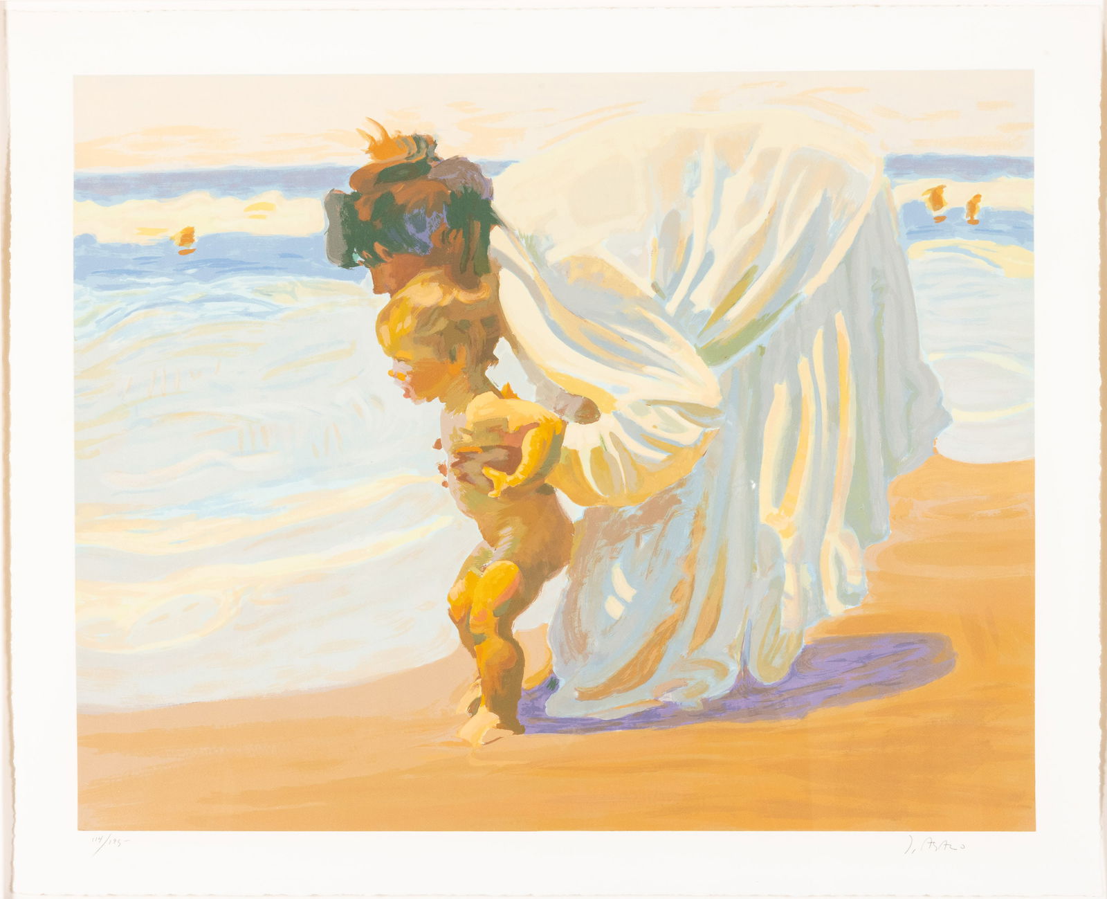 John Asaro (CA, b. 1937), Mother and Child, Litho: Property of Robert Mixson, St. Marys, GA Description: John Asaro (CA, b. 1937), Mother and Child, Lithograph, signed lower right and numbered 114/195 lower left, both in graphite, depicting a moth