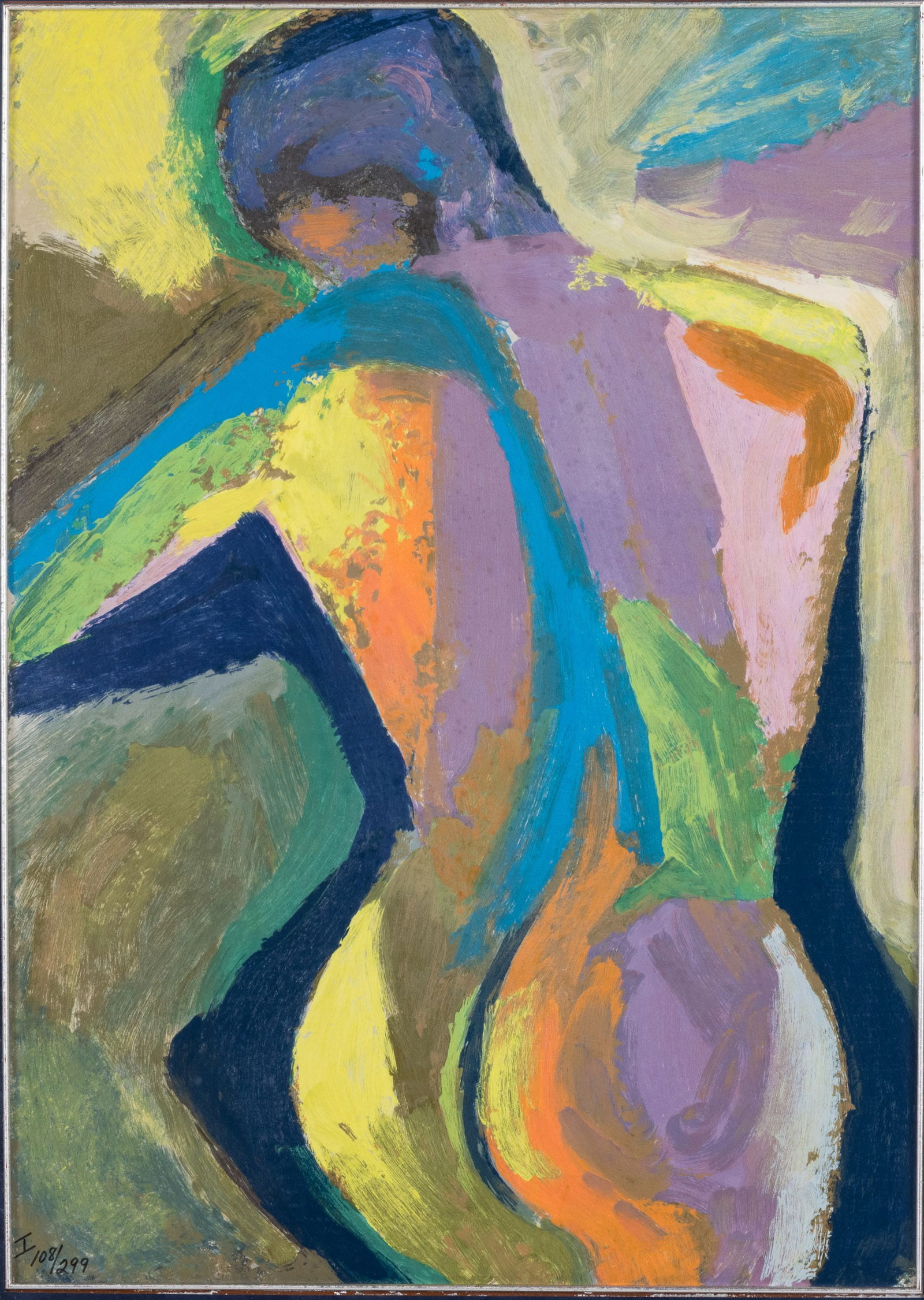 Anthony Quinn, Le Femme Ideale, Embellished Litho: Property from the Betty Ann Mandus-Lane Revocable Trust, Port Orange, FL Description: , unsigned, numbered 'I 108/299' lower left, depicting a abstracted nude figure, in a blue velvet mat and silv