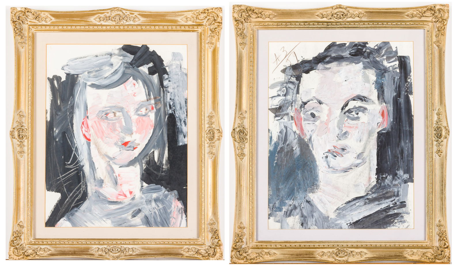 Russian School, Pair of Portraits, Acrylic on Paper: Property from a Collector of Russian and European Art Description: Russian School, Pair of Portraits, Acrylic on Paper, one signed "A3 59" lower right corner, the other with "A3 59" upper left cor
