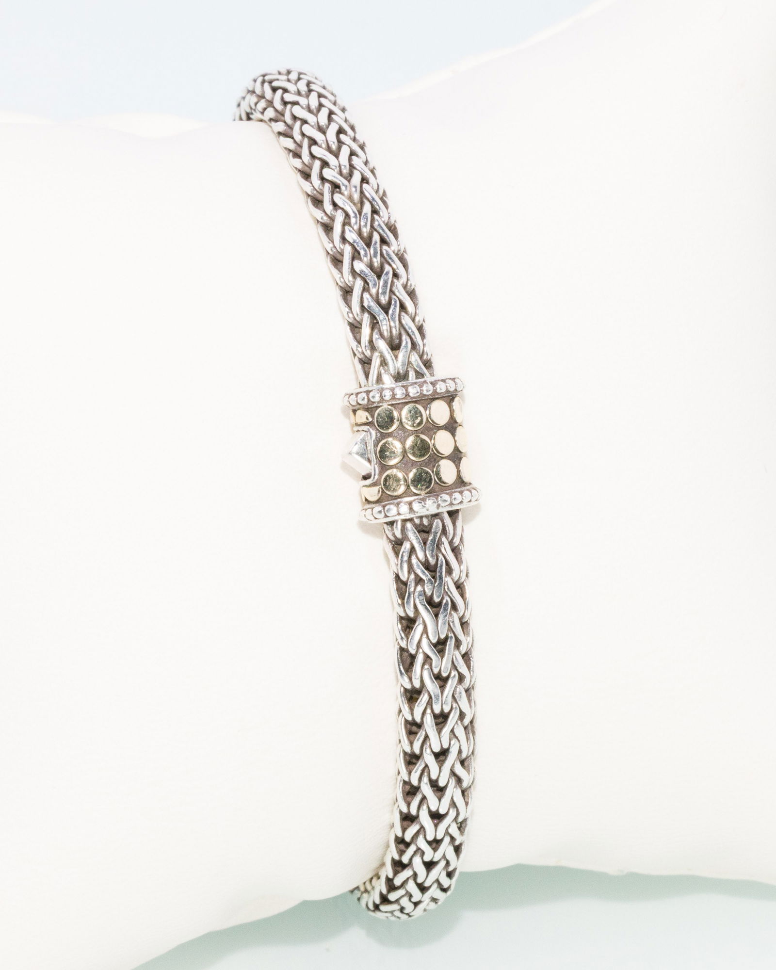 John Hardy Braided Sterling Bracelet with 18K: Property of a Private Collector, Hilton head Island, SC Description: John Hardy Braided Sterling Bracelet with 18K , sterling silver braided rope bracelet with 18K yellow gold accents, hallmarked