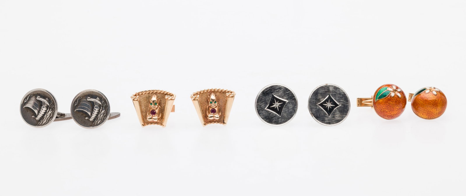 Four Sterling & Gold Cufflinks, Incl. Georg Jensen: Property from a Private Collection, Jacksonville, FL Description: Group of 4 Sterling & Gold Cufflinks, Incl. Georg Jensen, comprising pair of Georg Jesen sterling silver with central ship motifs