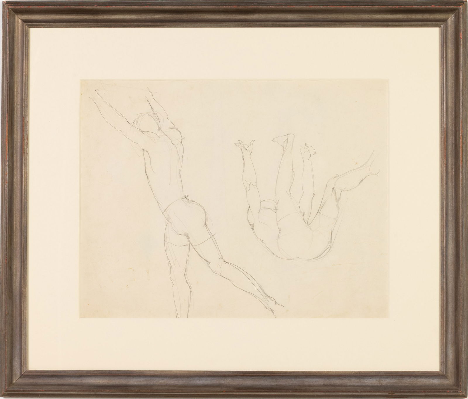 Paul Stone, Pencil Sketch of Two Figures: Property from the Estate of Arthur B. Kouwenhoven Jr., Savannah, GA Description: Paul Goadby Stone (GA/NC/MA, 1928-1976), Pencil Sketch of 2 Figures, unsigned, two figure studies of men, matted an