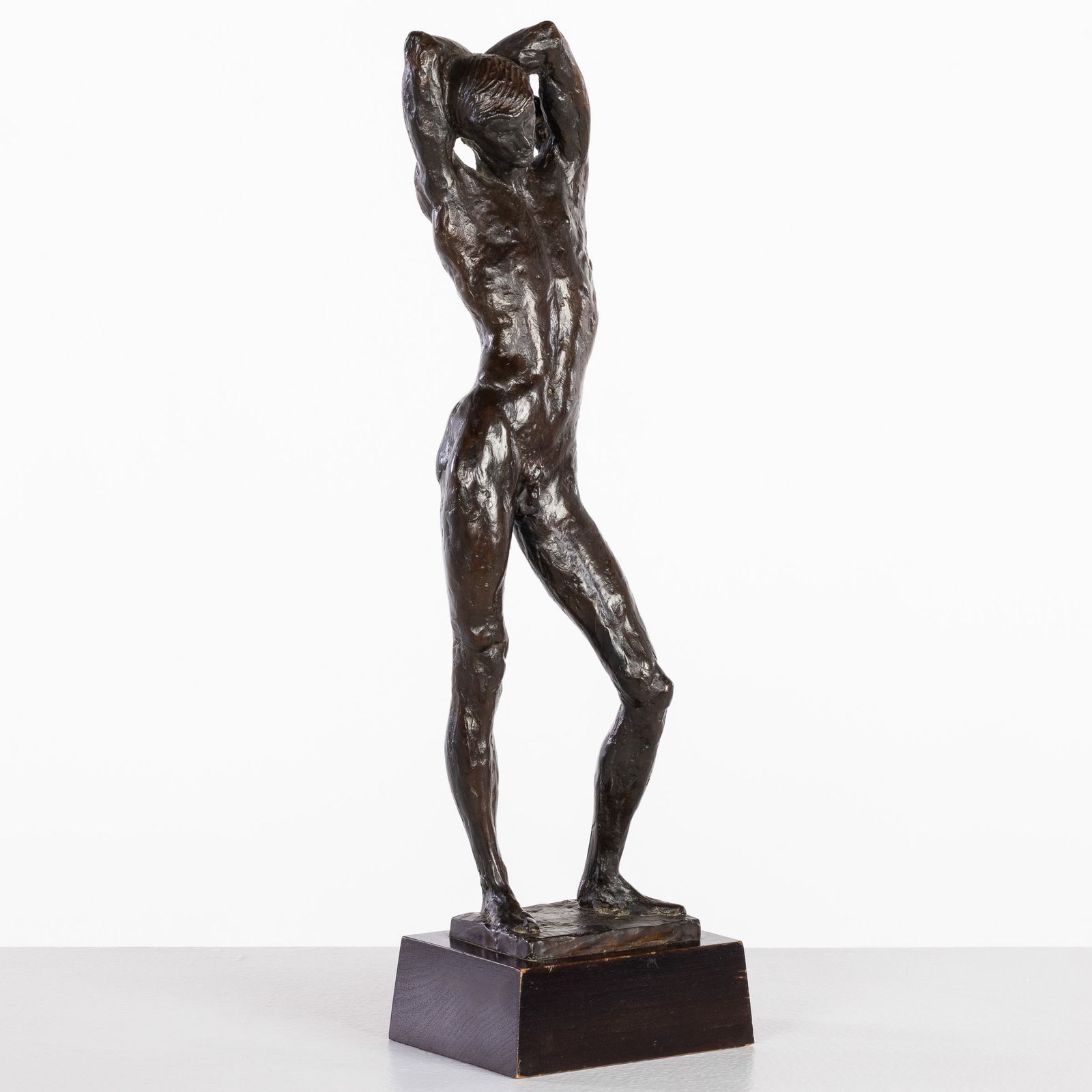 Initial Signed, Standing Male Nude, Bronze, 2/20: Property from the Estate of Arthur B. Kouwenhoven Jr., Savannah, GA Description: Initial Signed, Standing Male Nude, Bronze, 2/20, signed and numbered on bronze base, depicting a standing male nud