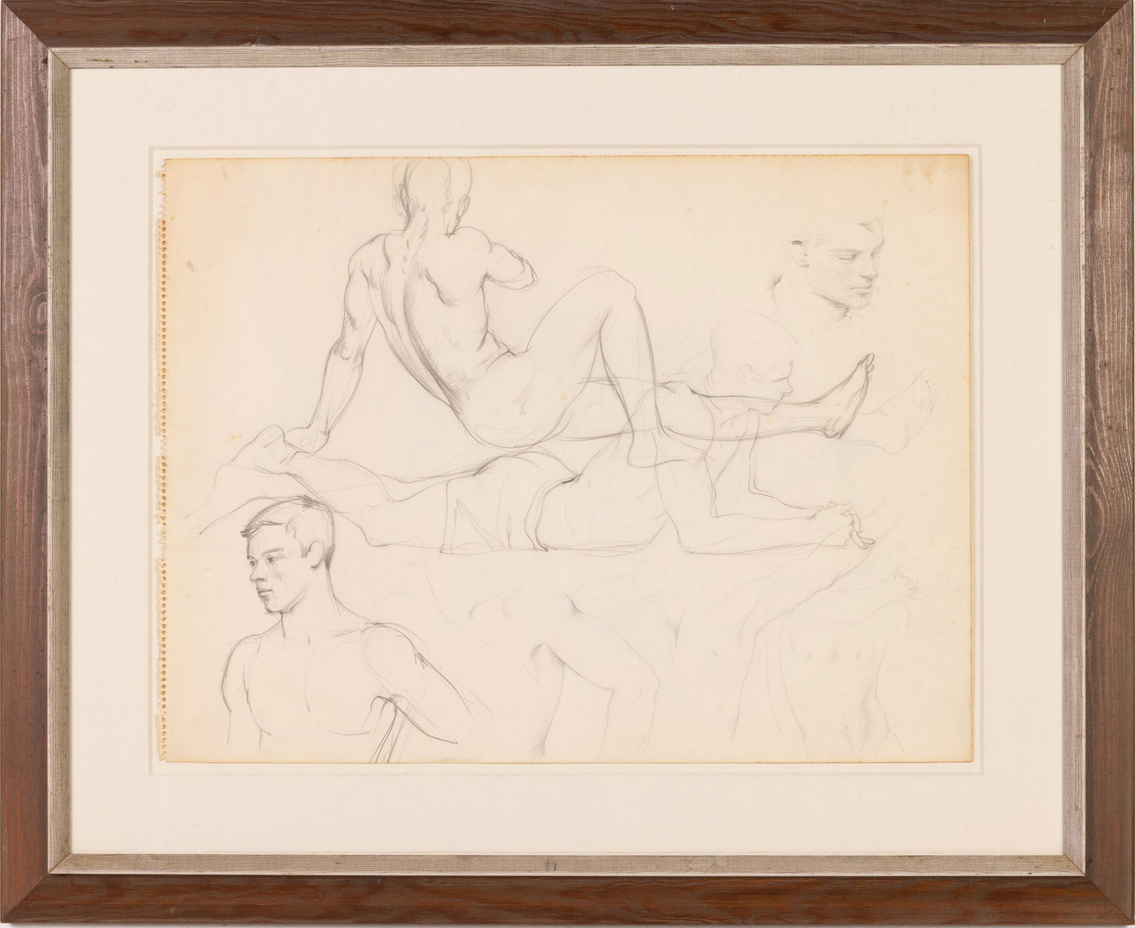 Paul Stone, Studies of Male Figures, Pencil on Paper: Property from the Estate of Arthur B. Kouwenhoven Jr., Savannah, GA Description: Paul Goadby Stone (Savannah, 1928-1976), Studies of Male Figures, Pencil on Paper, unsigned, with note from Arthur