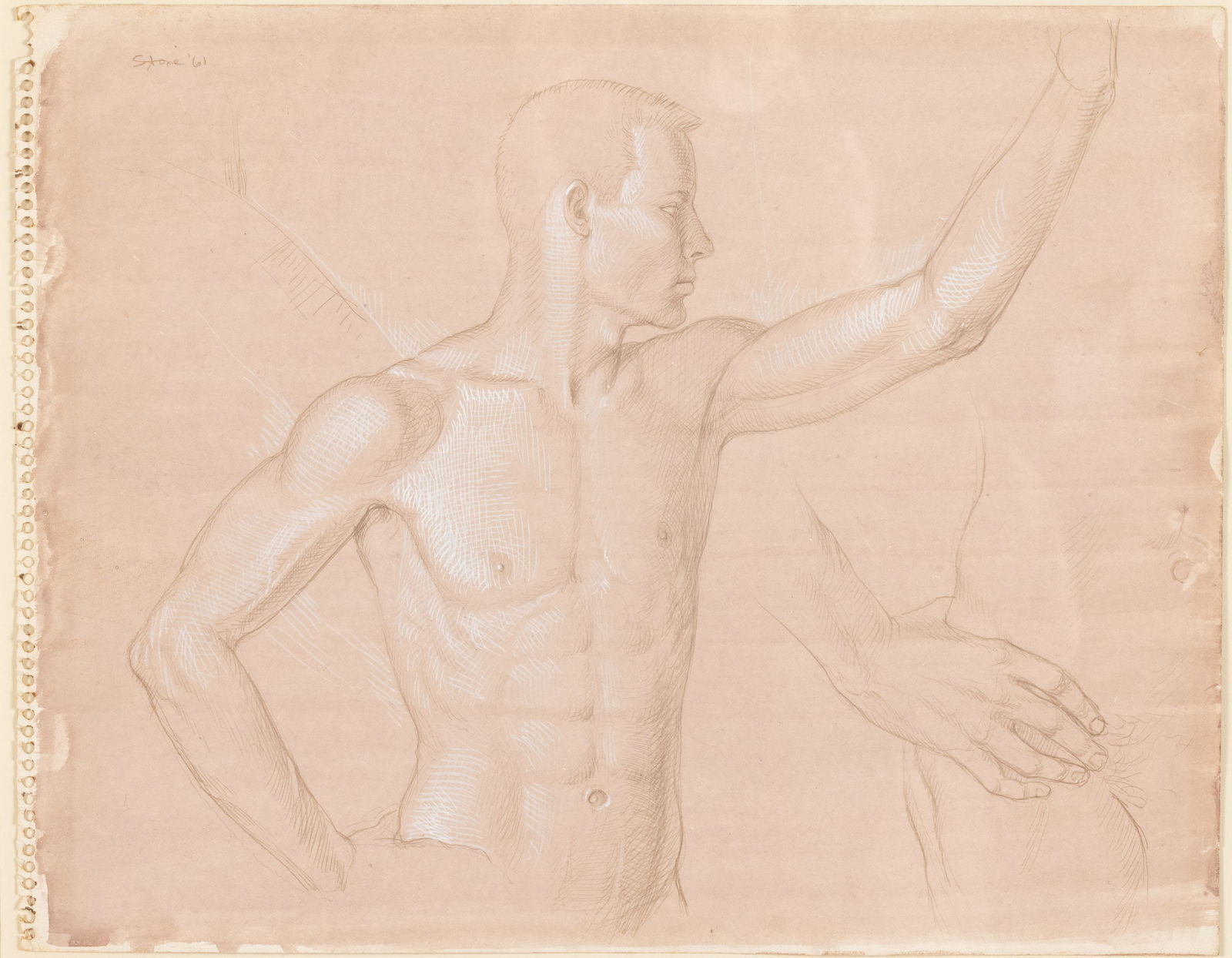 Paul Stone, Double Sided Male Figure Study, 1961: Property from the Estate of Arthur B. Kouwenhoven Jr., Savannah, GA Description: Paul Goadby Stone (GA/NC/MA, 1928-1976), Double Sided Male Figure Study, Pencil and Wash, 1961, the front signed St