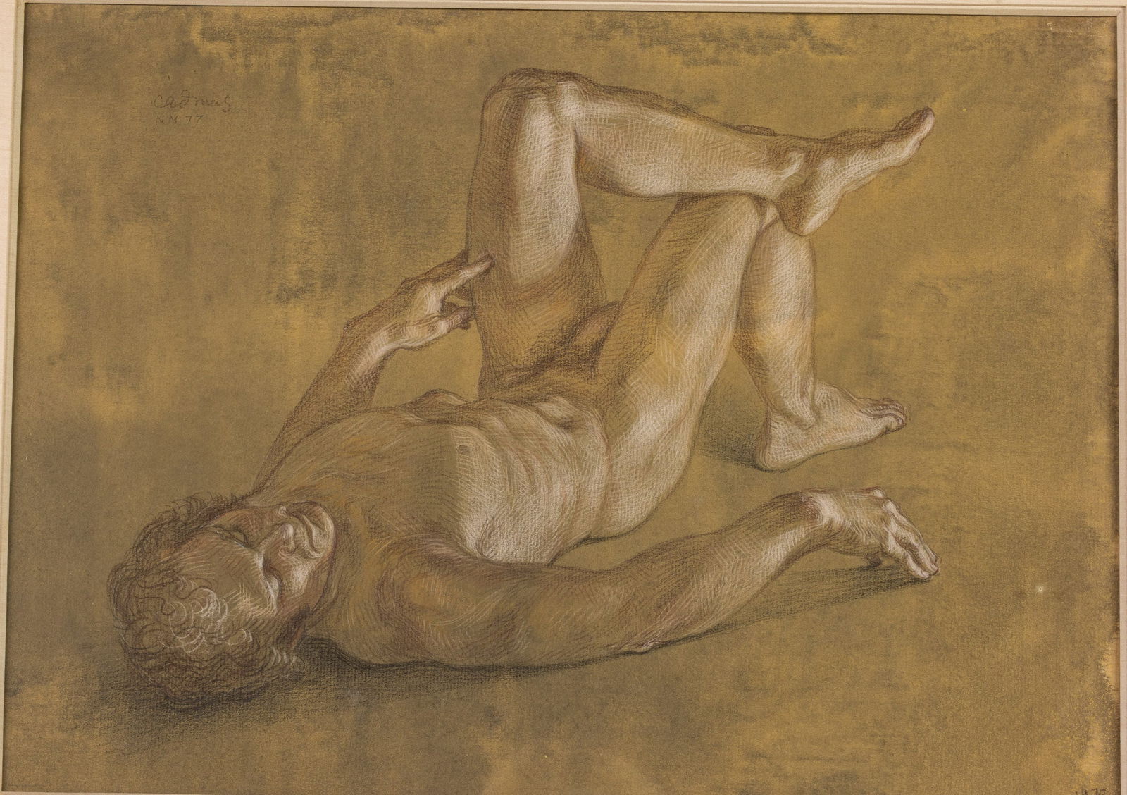Paul Cadmus, Male Nude NM 77, Conte & Wash, 1970: Property from the Estate of Arthur B. Kouwenhoven Jr., Savannah, GA Description: Paul Cadmus (American, 1904-1999), Male Nude NM 77, Conte and Wash on Paper, 1970, signed Cadmus NM 77 in upper lef