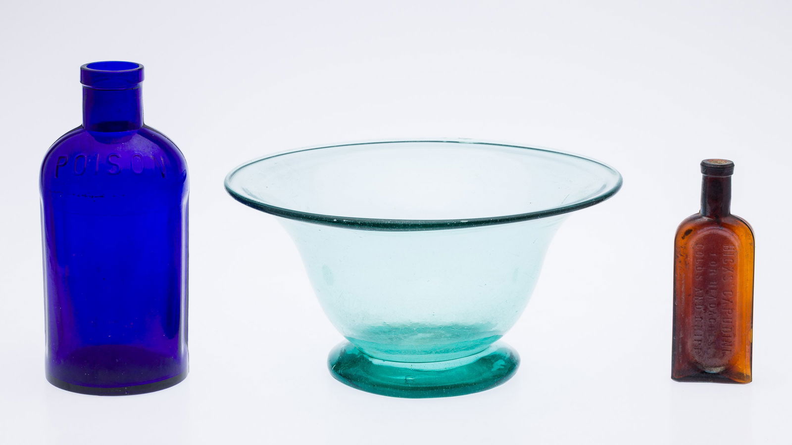 Handblown Glass Bowl, Poison and Capudine Bottle (1 of 14)