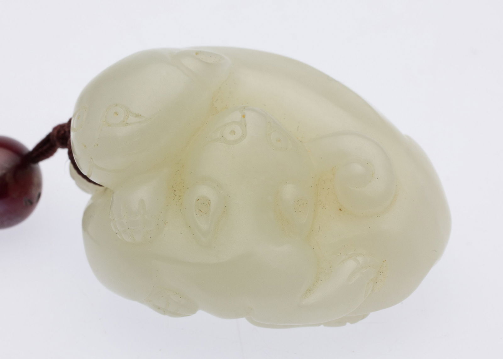 Chinese Carved White Jade Cat Pendant (1 of 5)