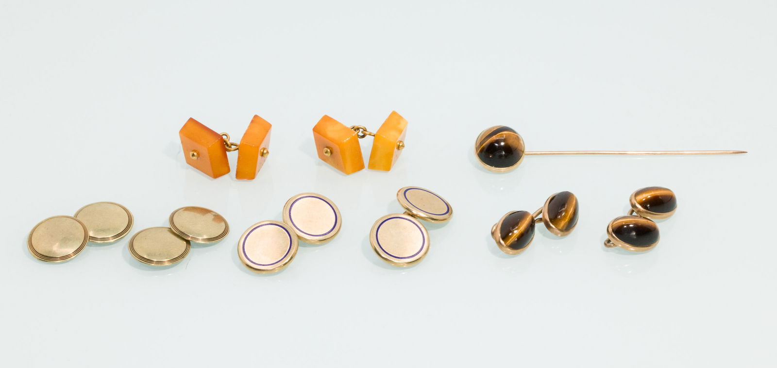 Four Pairs of Gold and Stone Cufflinks & Stick Pin (1 of 5)