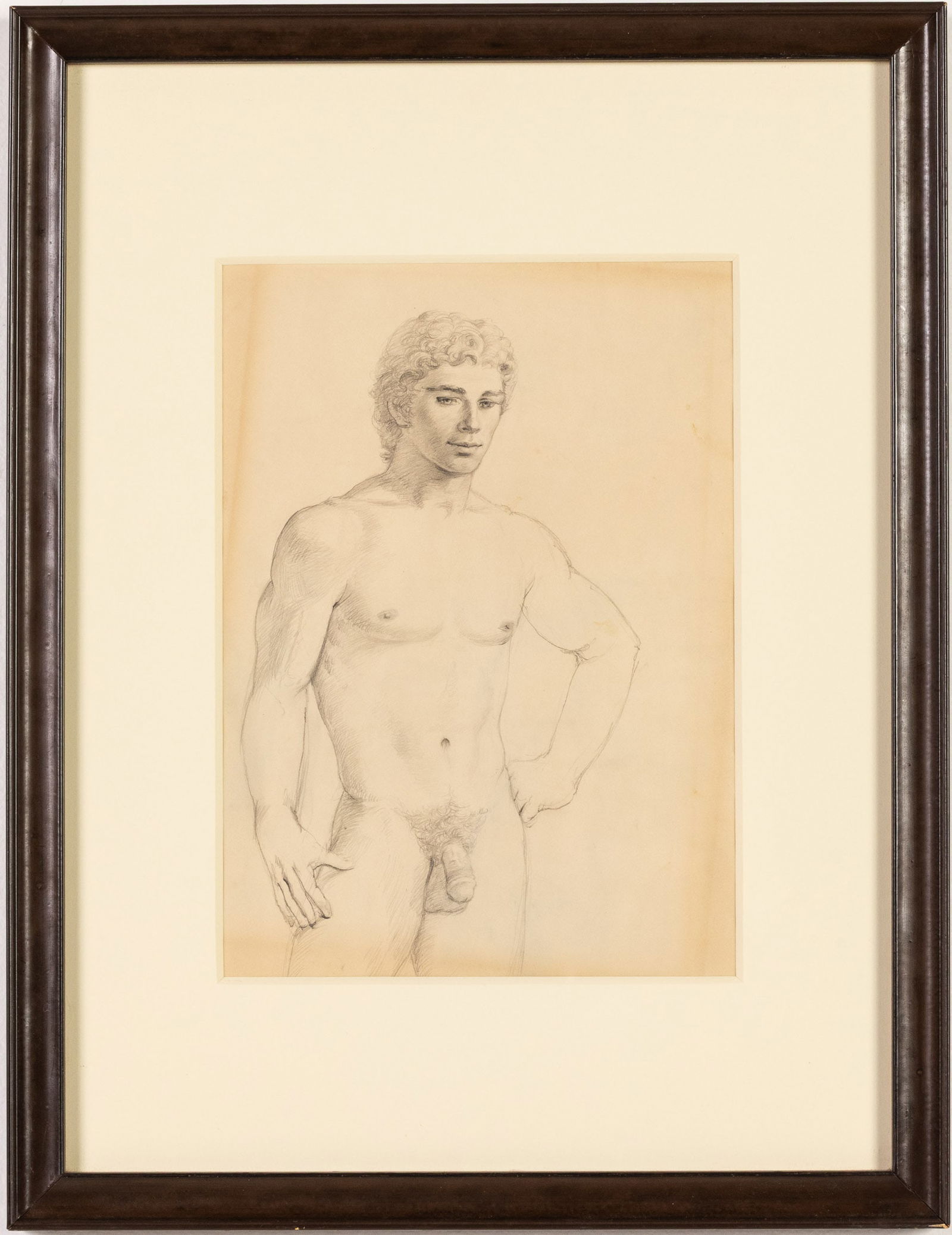 Paul Stone (1928-1976), Standing Male Nude, Pencil: Property from the Estate of Arthur B. Kouwenhoven Jr., Savannah, GADescription: Paul Goadby Stone (GA/NC/MA, 1928-1976), Standing Male Nude, Pencil Study, unsigned, depicting a young man with hand on