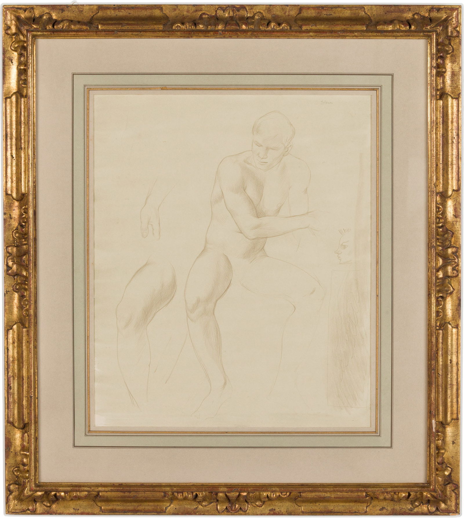 Paul Stone, Seated Male Figure, Pencil and Wash: Property from the Estate of Arthur B. Kouwenhoven Jr., Savannah, GA Description: Paul Goadby Stone (GA/NC/MA, 1928-1976), Seated Male Figure, Pencil and Wash on Paper, signed Stone upper left, dep