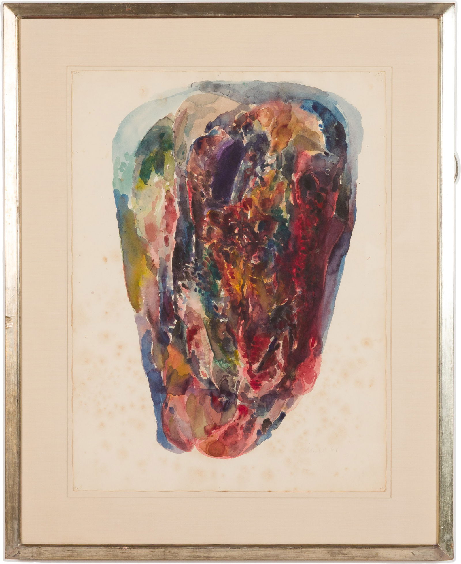 Illegibly Signed Marshall?, Heart, W/C, 1968: Property from the Estate of Arthur B. Kouwenhoven Jr., Savannah, GA Description: Illegibly Signed Marshall?, Heart, Watercolor on Paper, 1968, pencil signed and dated '68 lower right, depicting a