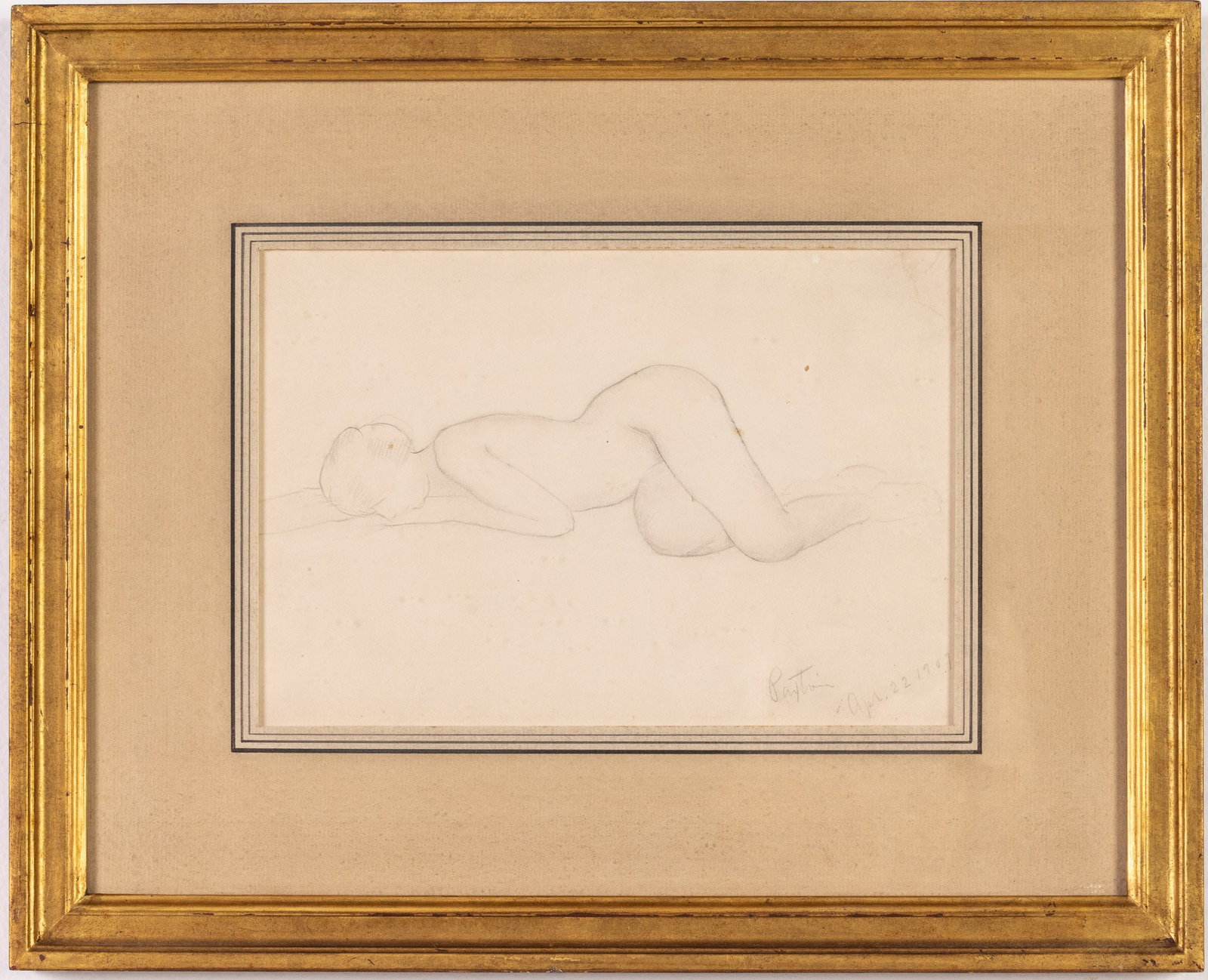 William McGregor Paxton (1869-1941), Reclining Nude: Property from the Estate of Arthur B. Kouwenhoven Jr., Savannah, GA Description: William McGregor Paxton (MA/MD, 1869 - 1941), Reclining Nude, 1909, Pencil Study, signed Paxton and dated Apr. 22,