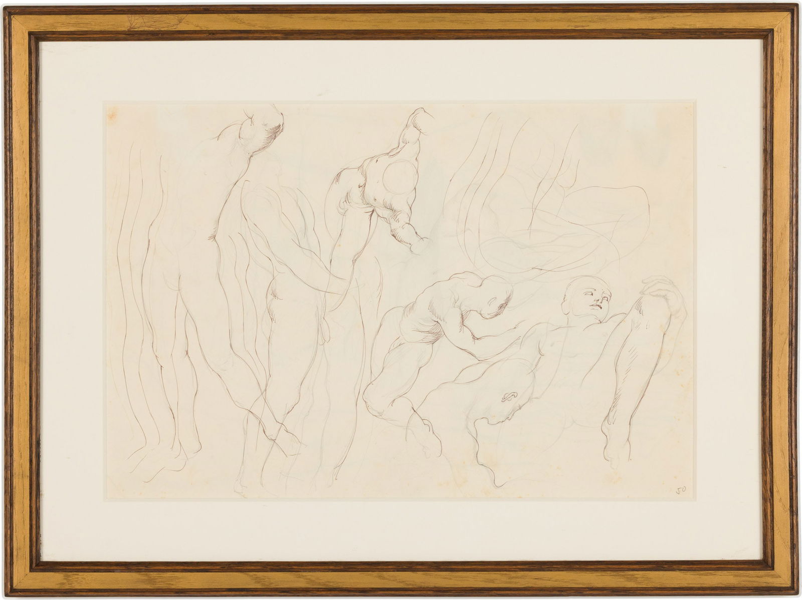 Paul Stone, Figure Studies, Pen and Pencil on Paper: Property from the Estate of Arthur B. Kouwenhoven Jr., Savannah, GADescription: Paul Goadby Stone (GA/NC/MA, 1928-1976), Figure Studies, Pen and Pencil on Paper, unsigned, depicting multiple male