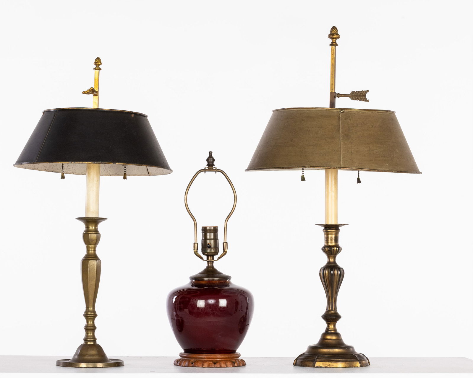 2 French Gilt Metal Candlestick Lamps & Ceramic Lamp (1 of 6)