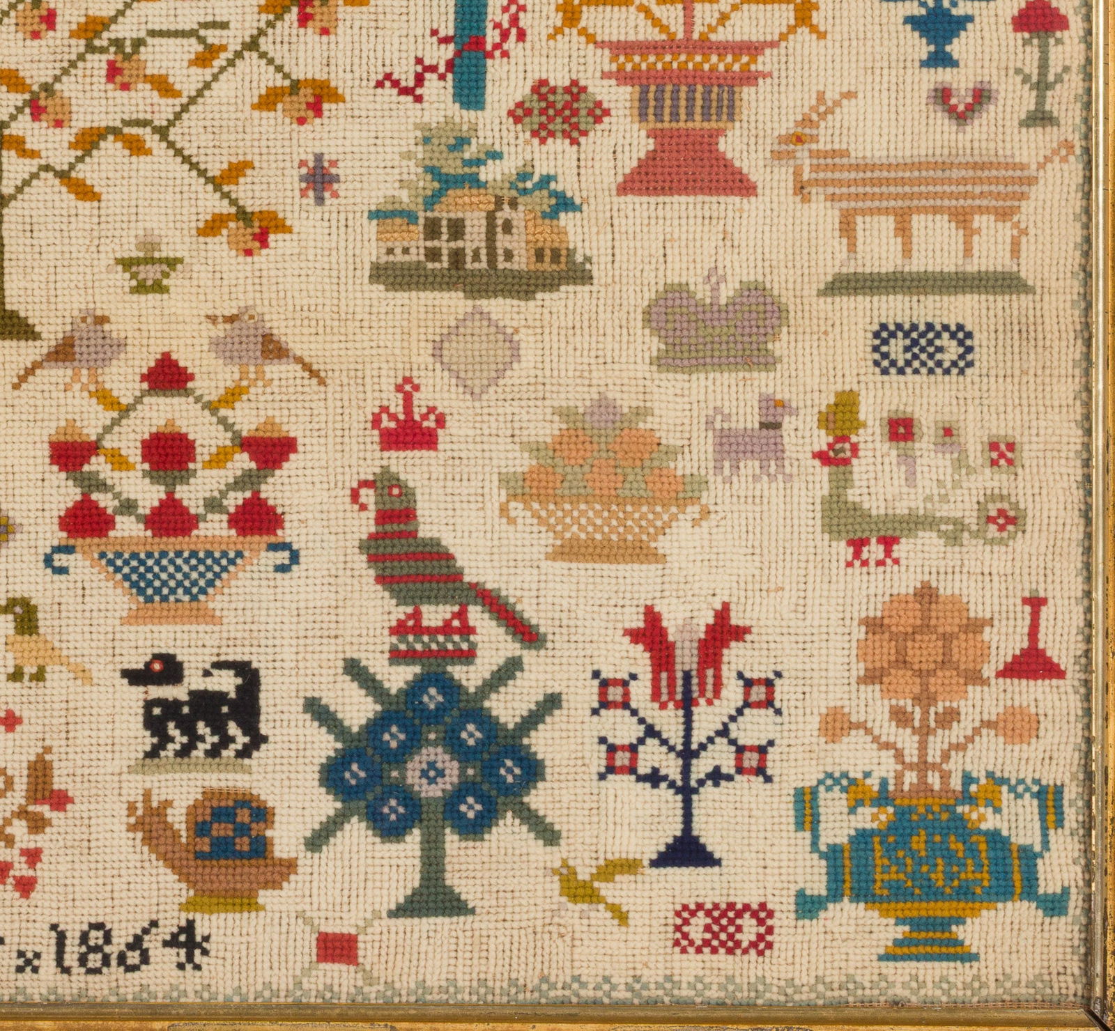 Needlework Sampler Dated 1864 - 7