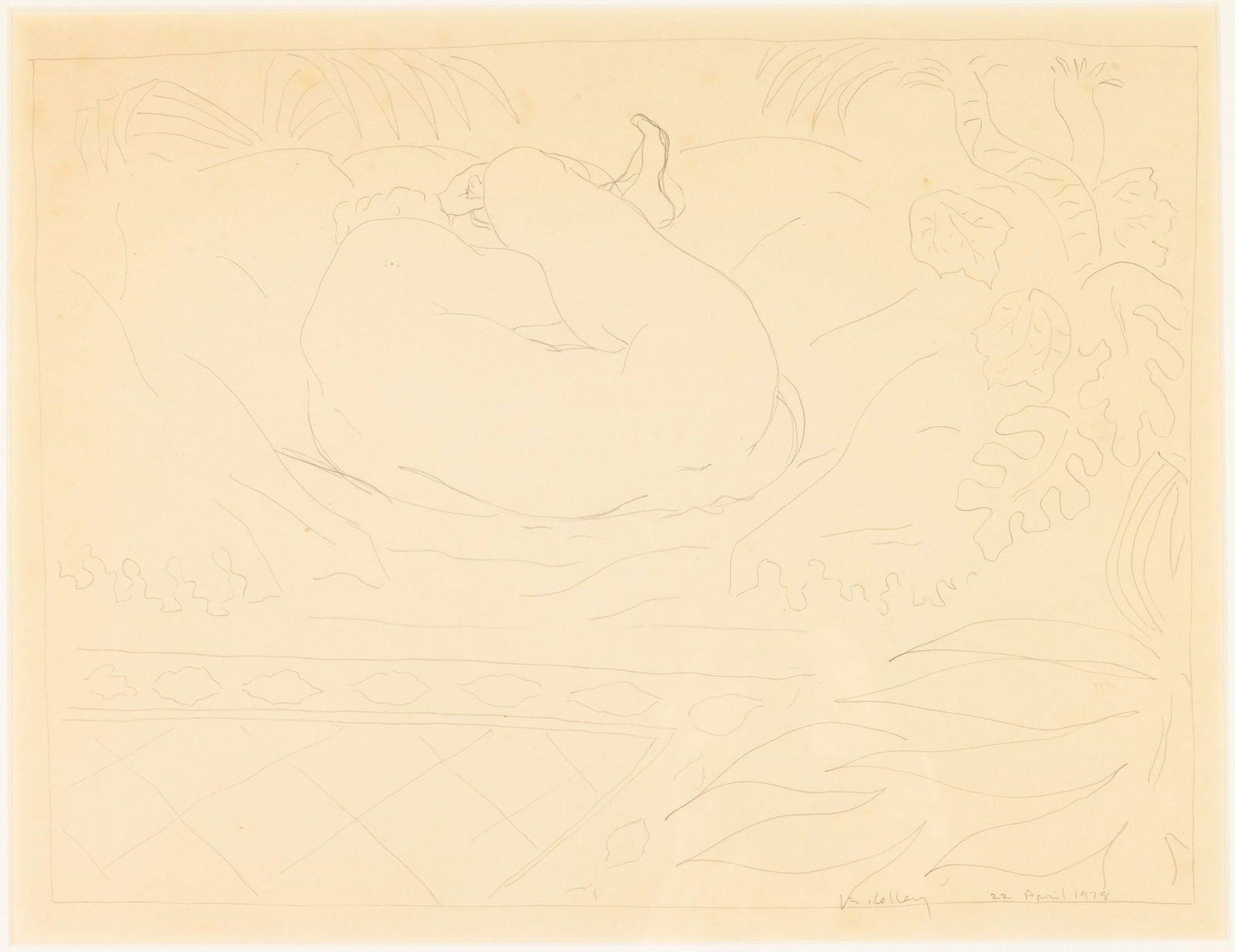 M. Kelley, Untitled, Nude Curled Up Sleeping, Pencil: Property from the Estate of Arthur B. Kouwenhoven Jr., Savannah, GADescription: M. Kelley, Untitled, Nude Curled Up Sleeping, Pencil on Paper, signed 'M. Kelley' and dated April 22, 1978 on lower
