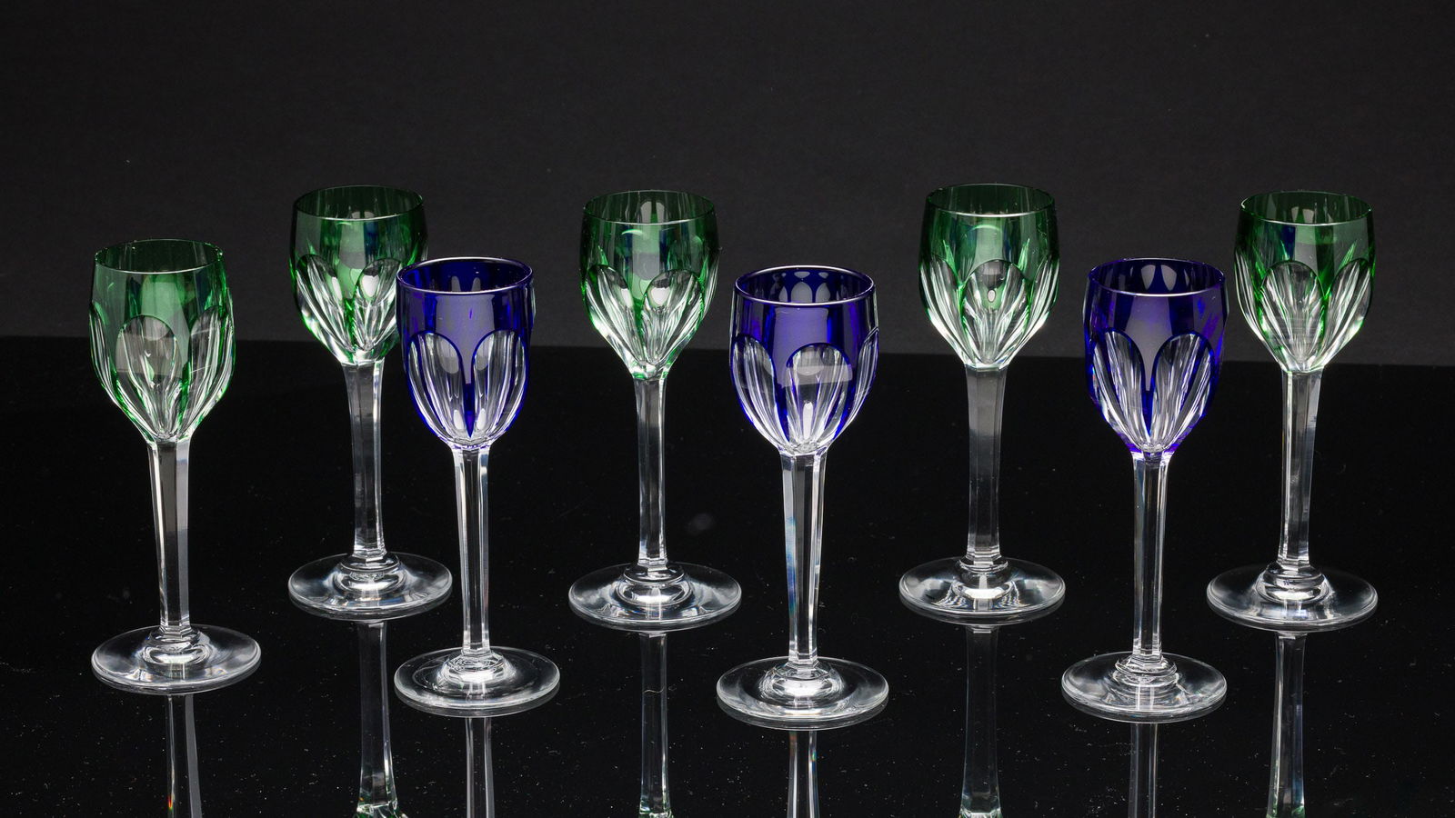8 Baccarat Green and Blue Liqueurs (1 of 8)
