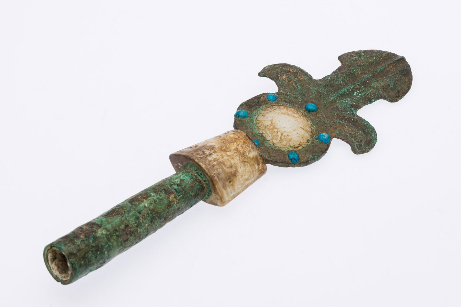 Archaic Style Bronze and Jade Ornamental Staff Head (1 of 8)
