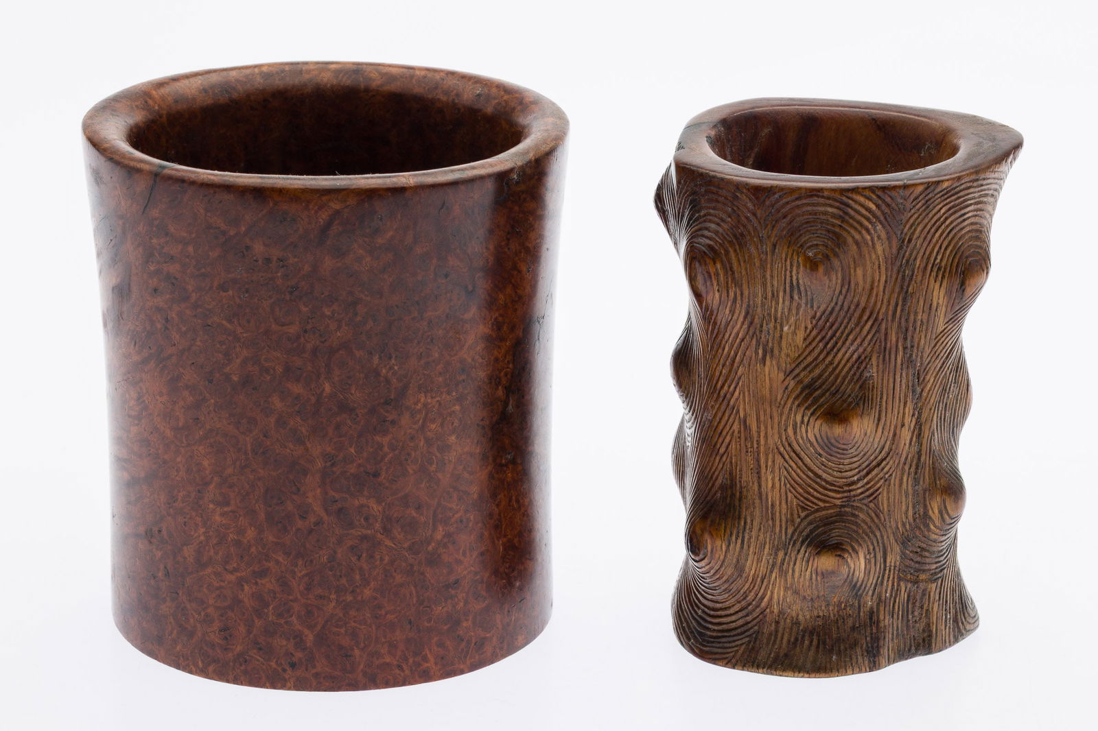 Two Chinese Small Carved Wood Brush Pots (1 of 11)
