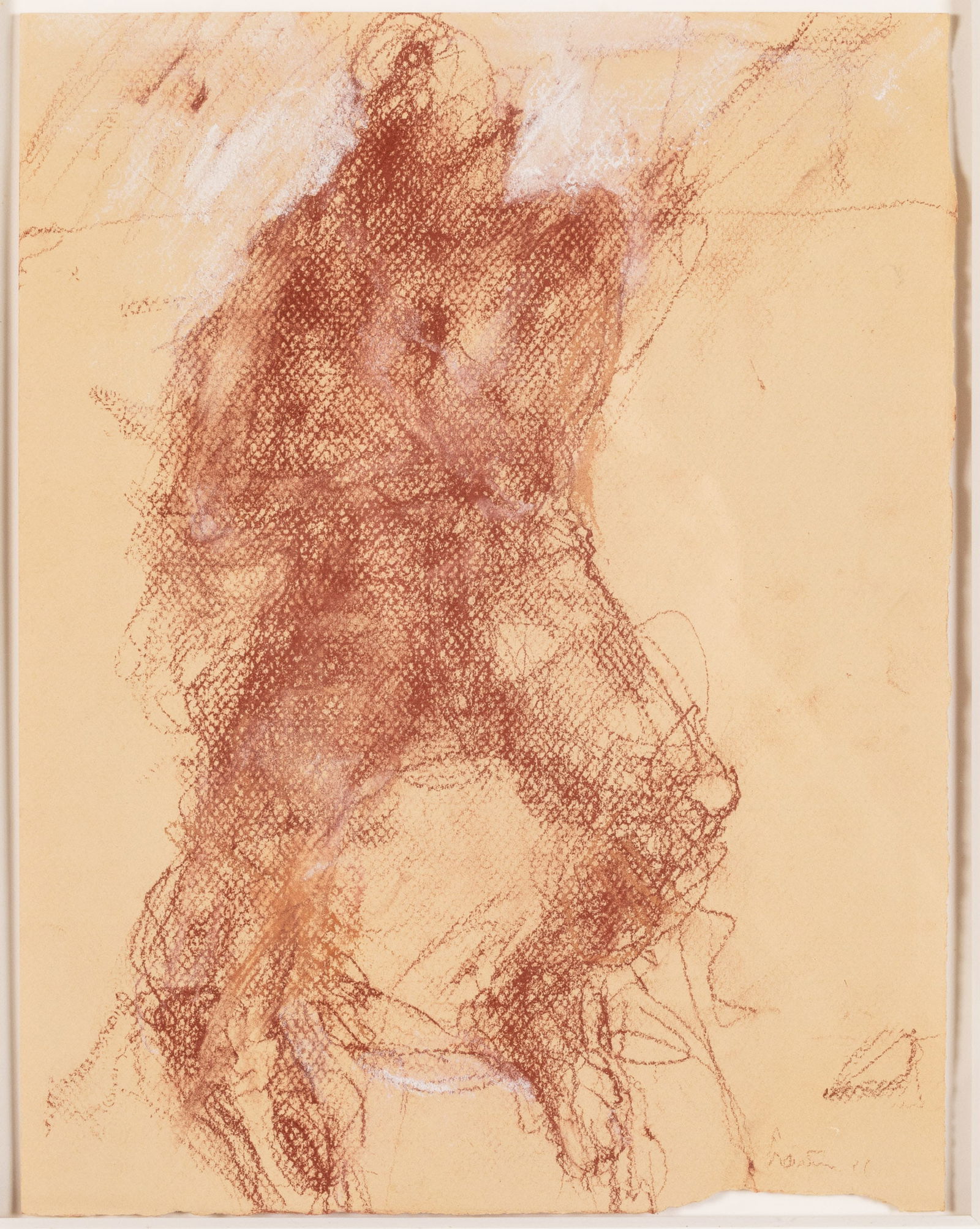 Mary Hartman, Figure Study, Conte on Paper, 2011: Property from the Estate of Arthur B. Kouwenhoven Jr., Savannah, GA Description: Mary Hartman (GA, 20th/21st C), Figure Study, Conte on Paper, 2011, signed and dated '11 lower right, depicting a s