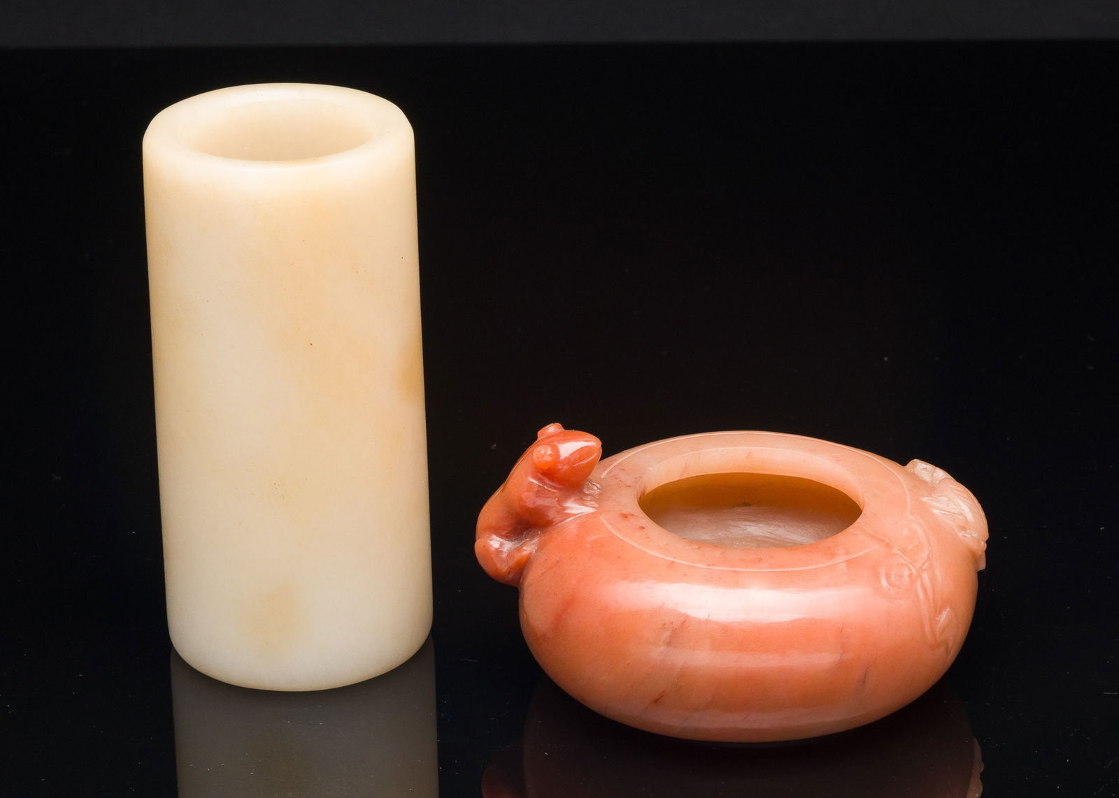 Chinese White Jade Brushpot & Carved Stone Ink Pot (1 of 9)